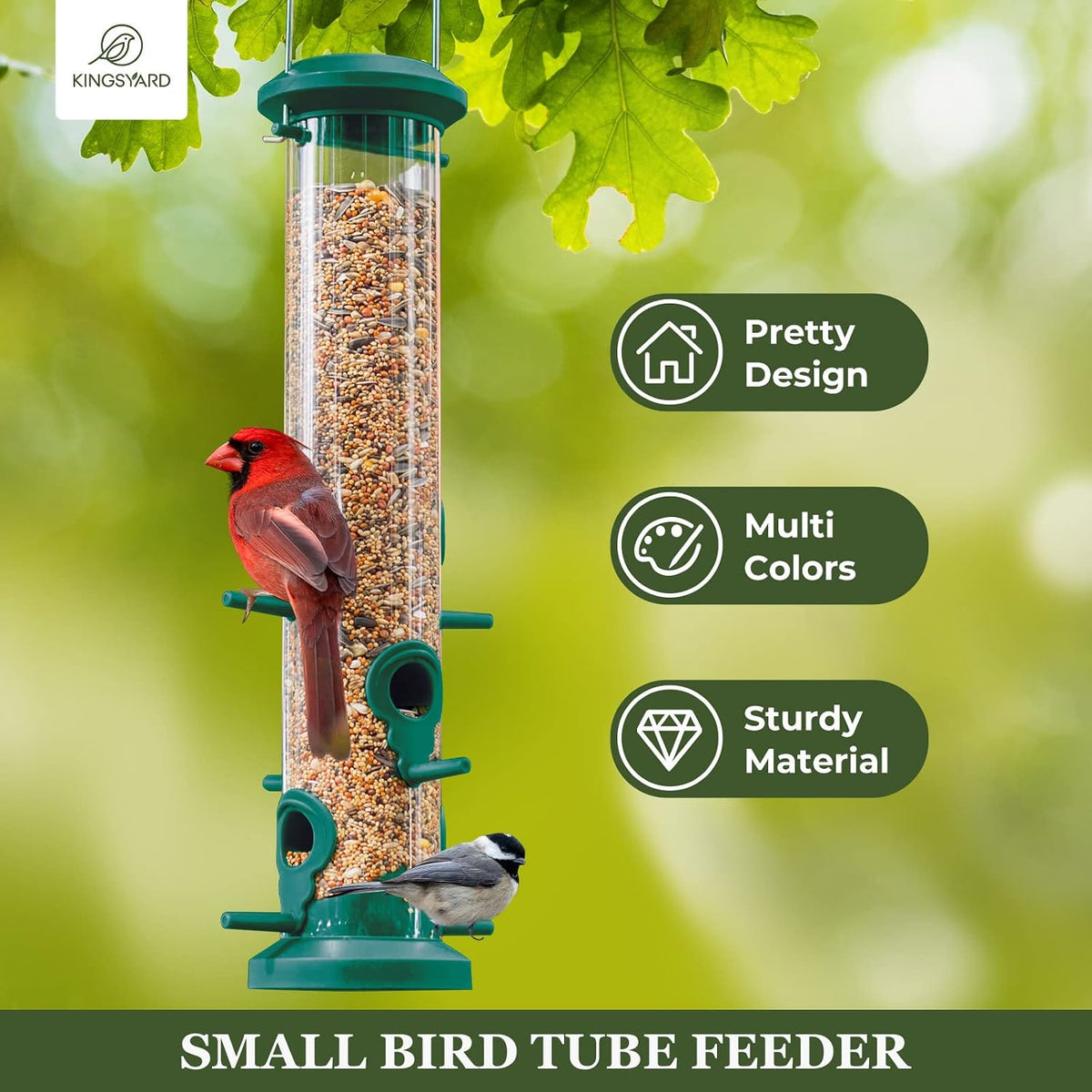 2 Pack Tube Bird Feeders for Outdoors Hanging, Premium Hard Plastic Bird Feeder with 6 Feeding Ports, Weatherproof &