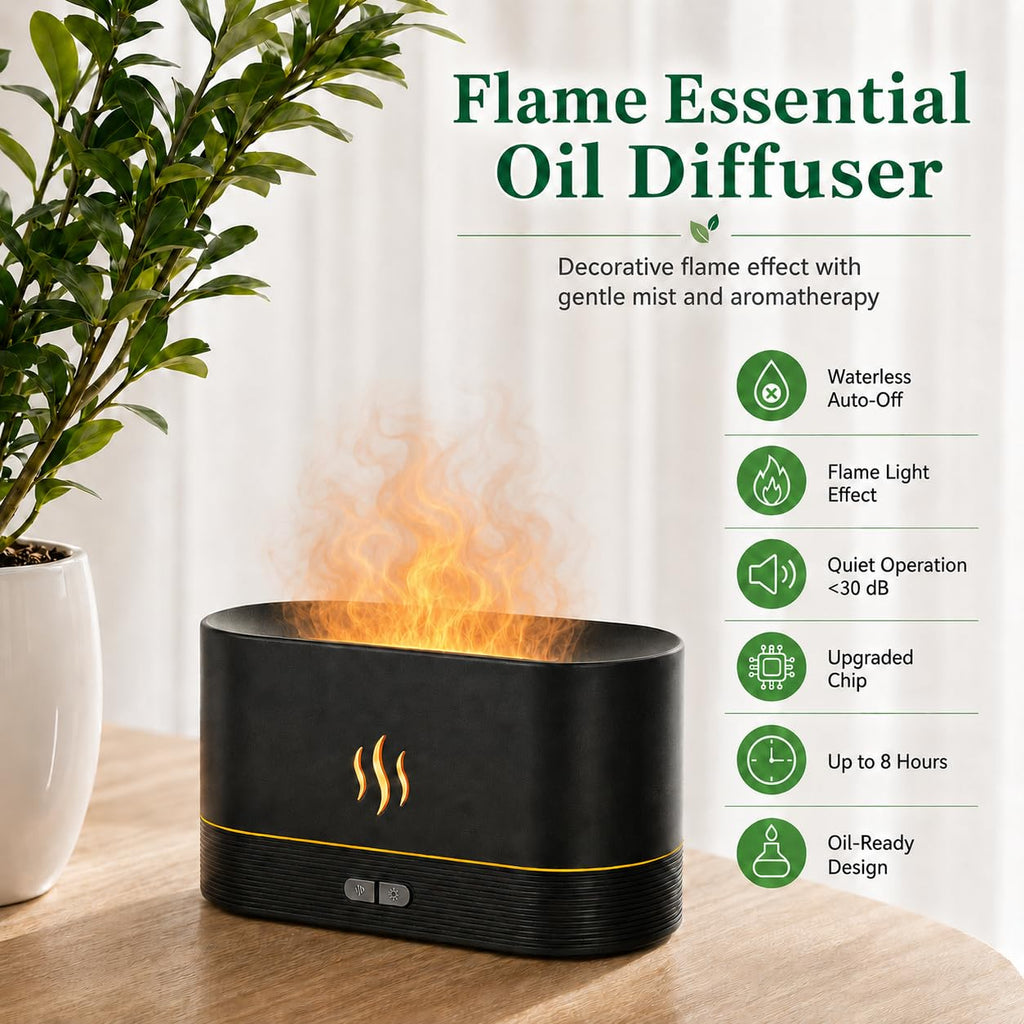Flame Air Diffuser Humidifier, 180ML Essential Oil Diffuser with Fire Mist Effect, Ultrasonic Aroma Diffuser, 2