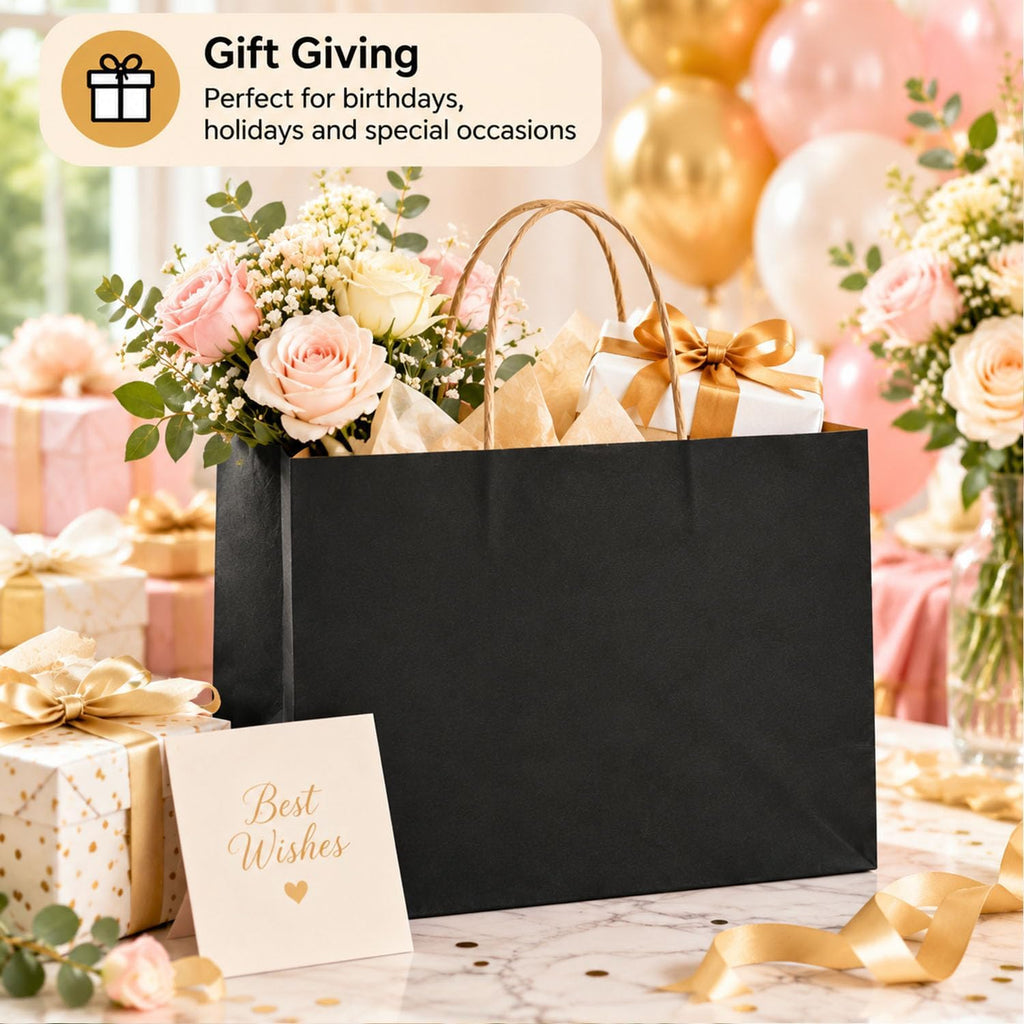 Large Kraft Paper Bags with Handles Bulk for Shopping,70 Pack,Black