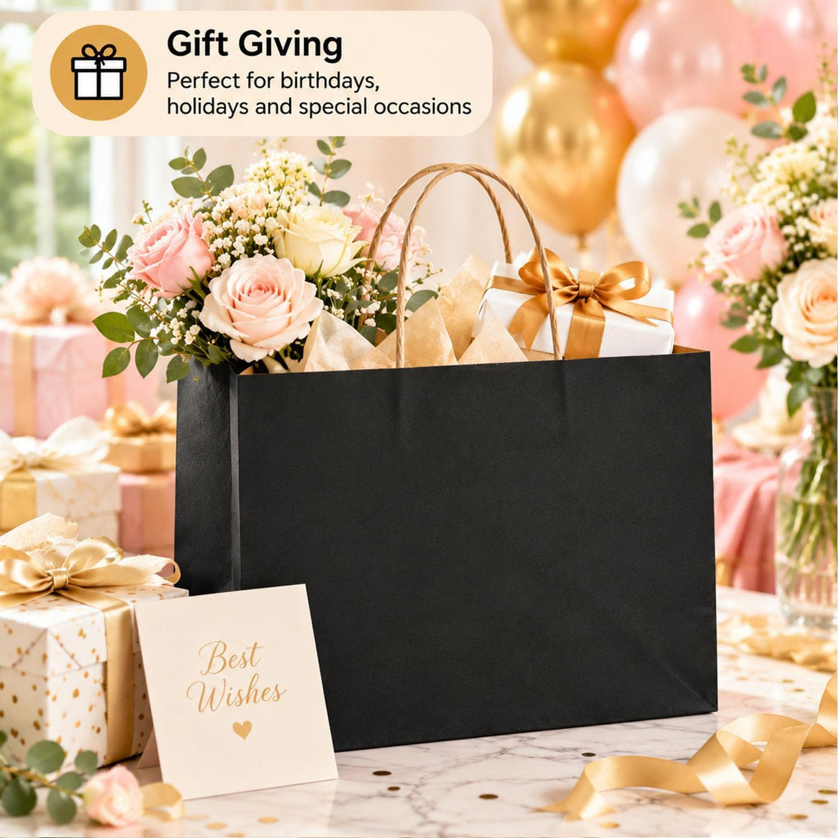 Large Kraft Paper Bags with Handles Bulk for Shopping,70 Pack,Black