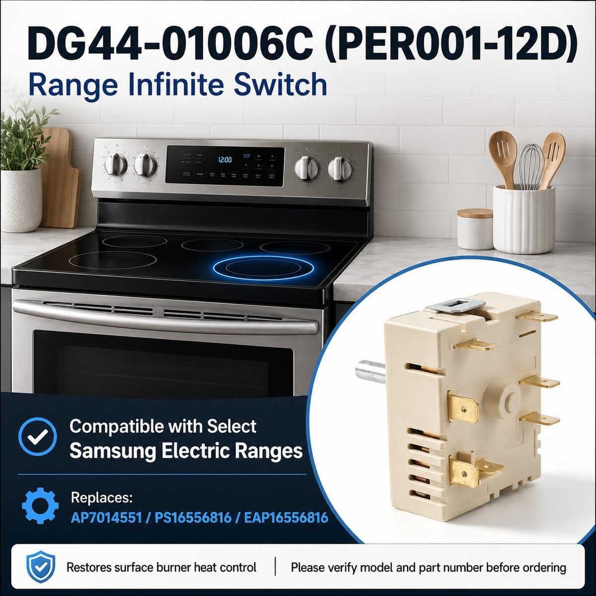 DG44-01006C Range Infinite Switch Compatible with Samsung Stove, PER001-12D