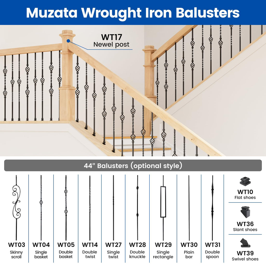 10 Pack 44" Straight Hollow Iron Balusters WT30