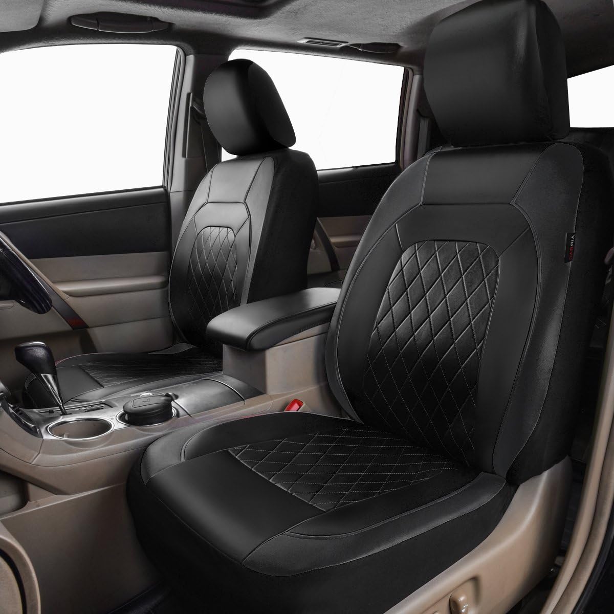 Universal Deluxe Pu Luxury Vinyl Faux Leather Car Seat Covers Full Set, Airbag Compatible, Breathable, Fit for Cars
