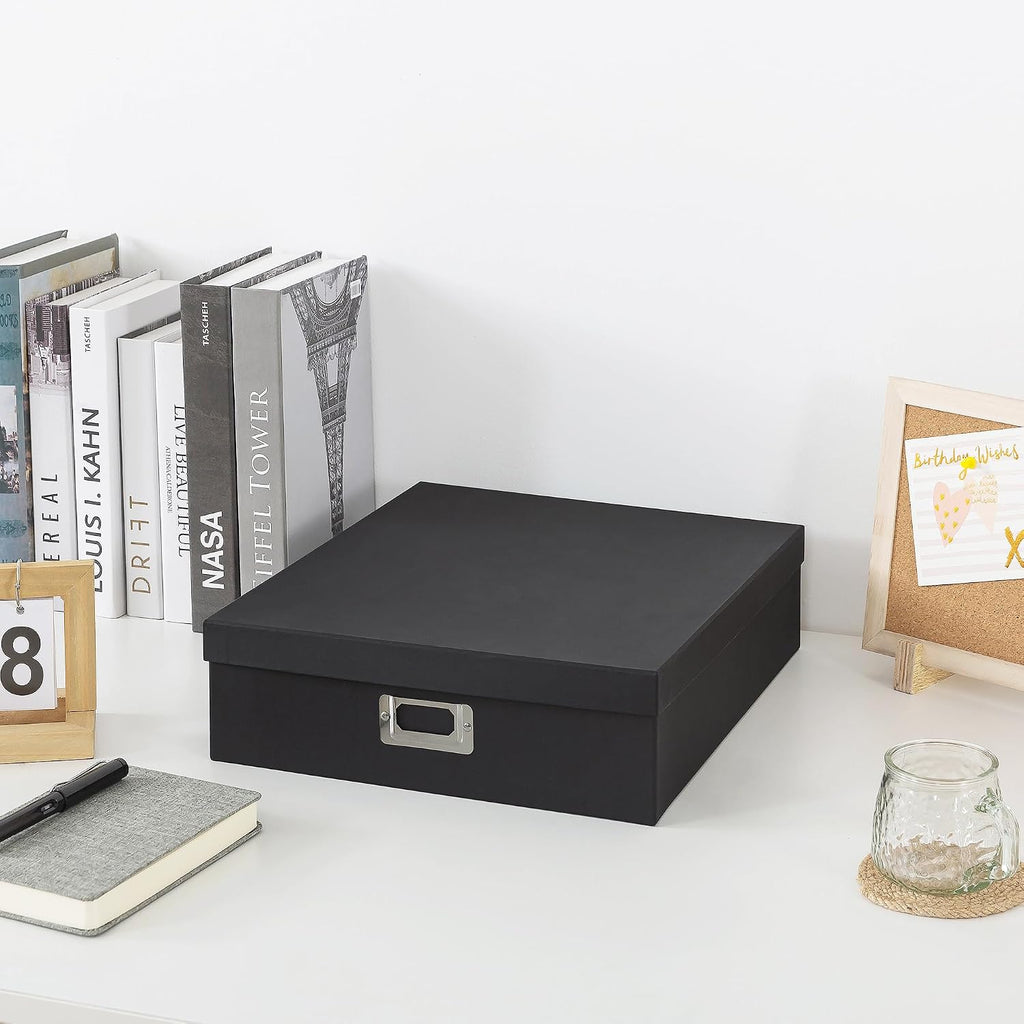 Black Scrapbook Photo Storage Box with Lid, 14.8x13x3.7 In