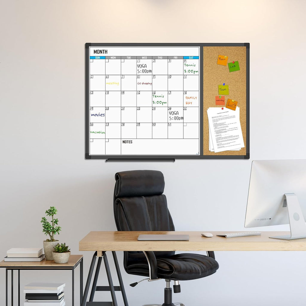 XBoard Dry Erase Calendar Whiteboard 28 X 20 - Combo White Board Calendar Monthly, Magnetic White Board + Corkboard