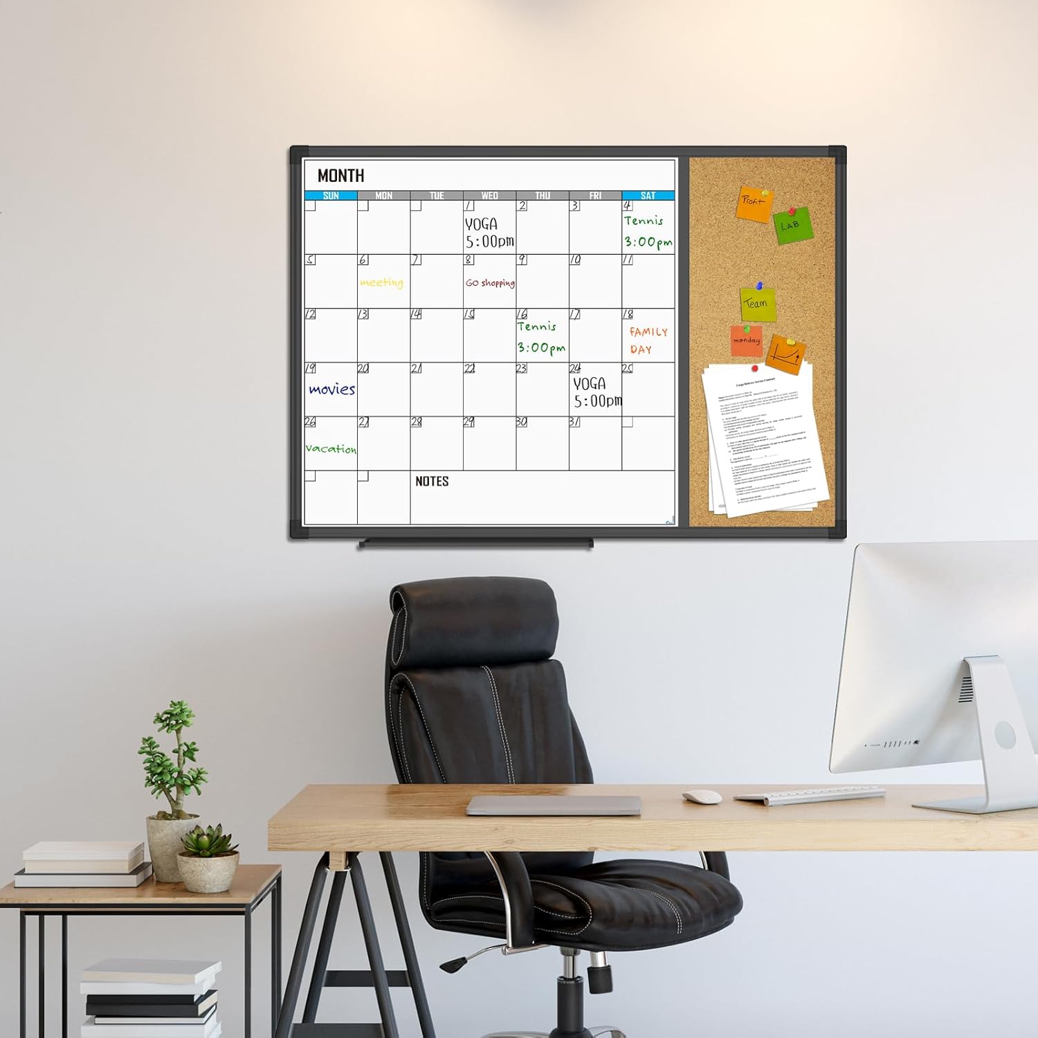 XBoard Dry Erase Calendar Whiteboard 28 X 20 - Combo White Board Calendar Monthly, Magnetic White Board + Corkboard
