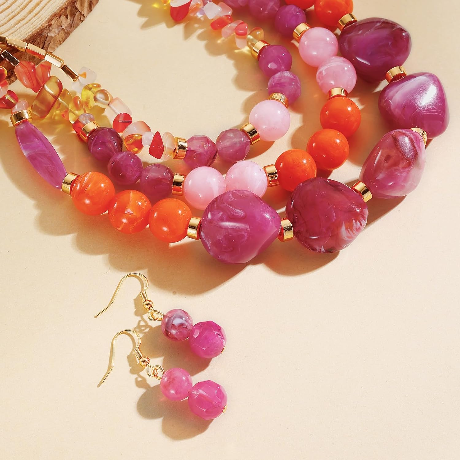 3 Layer Statement Chunky Beaded Necklace Fashion Costume Jewelry Set for Women Gifts (NK-10788)