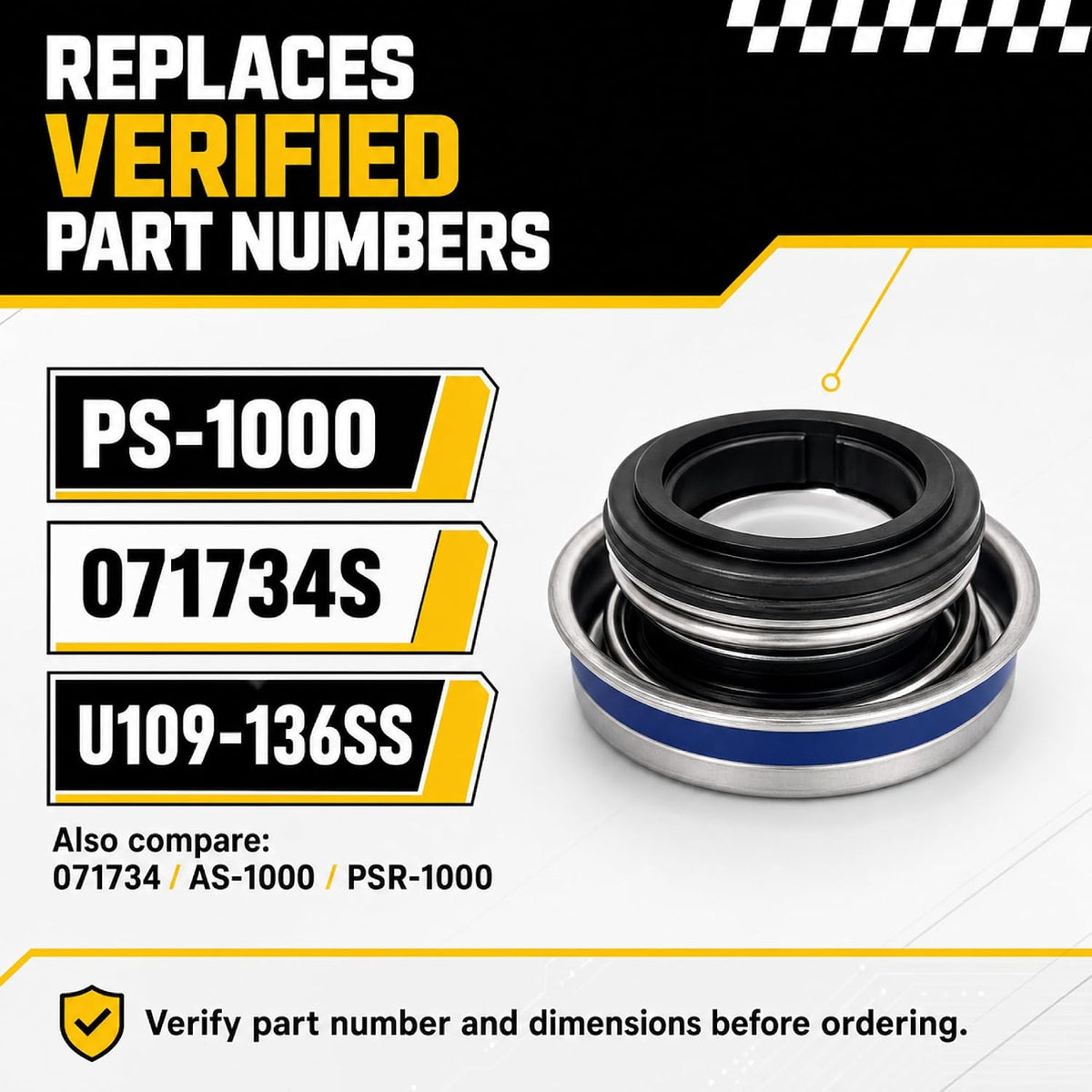 PS-1000 5/8-Inch Pool and Spa Pump Mechanical Shaft Seal, Replaces 071734S U109-136SS, 2 Sets