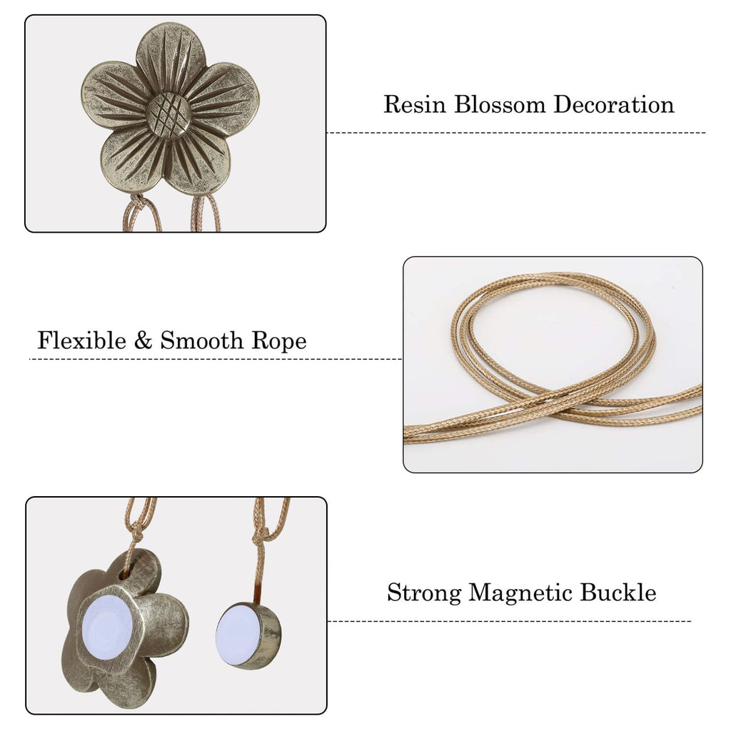Magnetic Curtain Tiebacks, Flower Vintage Curtain Holdbacks, Coffee