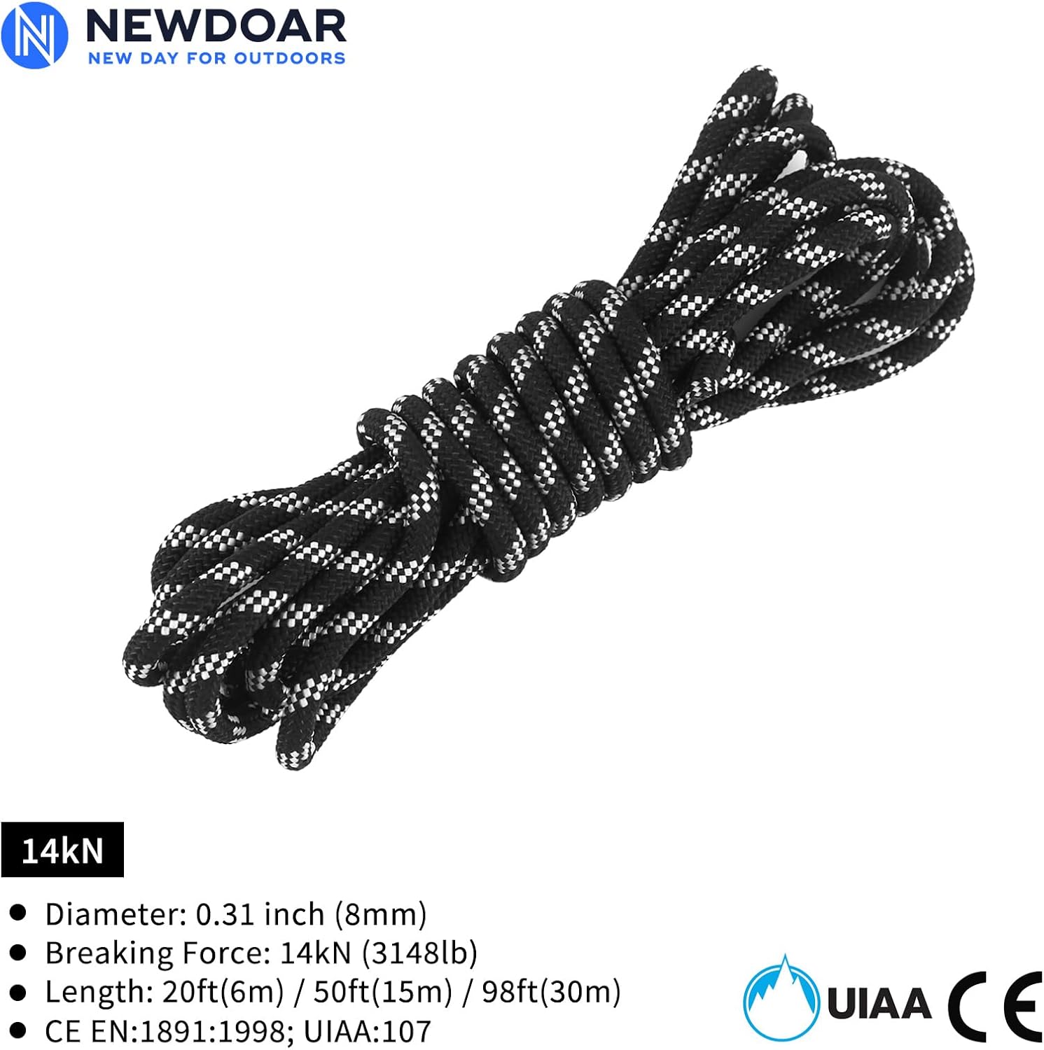 Static Climbing Rope - 8mm (5/16c) / 10mm (3/8”) Double Braid Accessory Cord for Rock,Hauling, Prusik, Survival