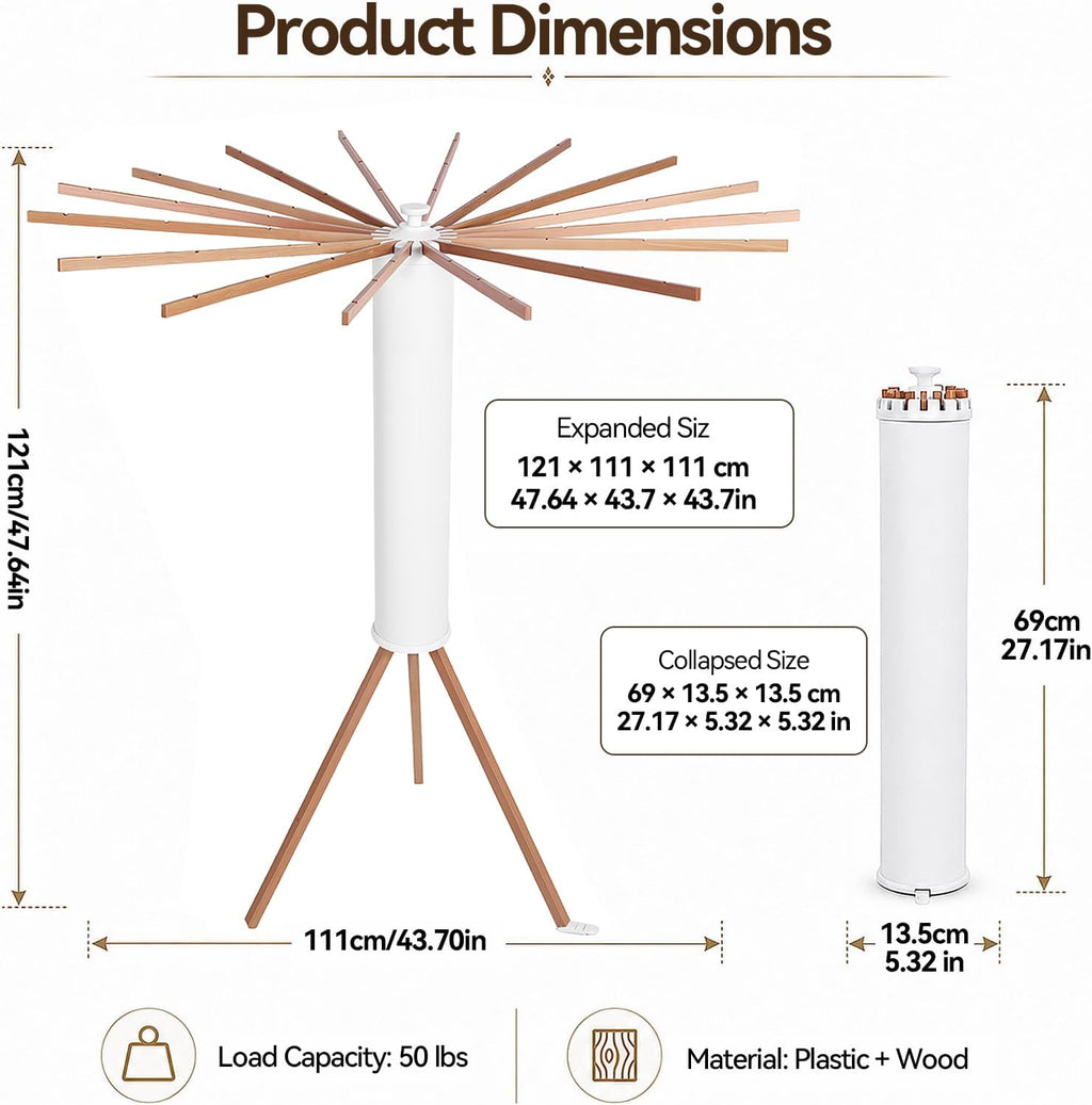 2026 Tripod Clothes Drying Rack, Clothing Stand, Foldable Rotary Laundry Drying Racks with 16 Wooden Arm, Indoor &