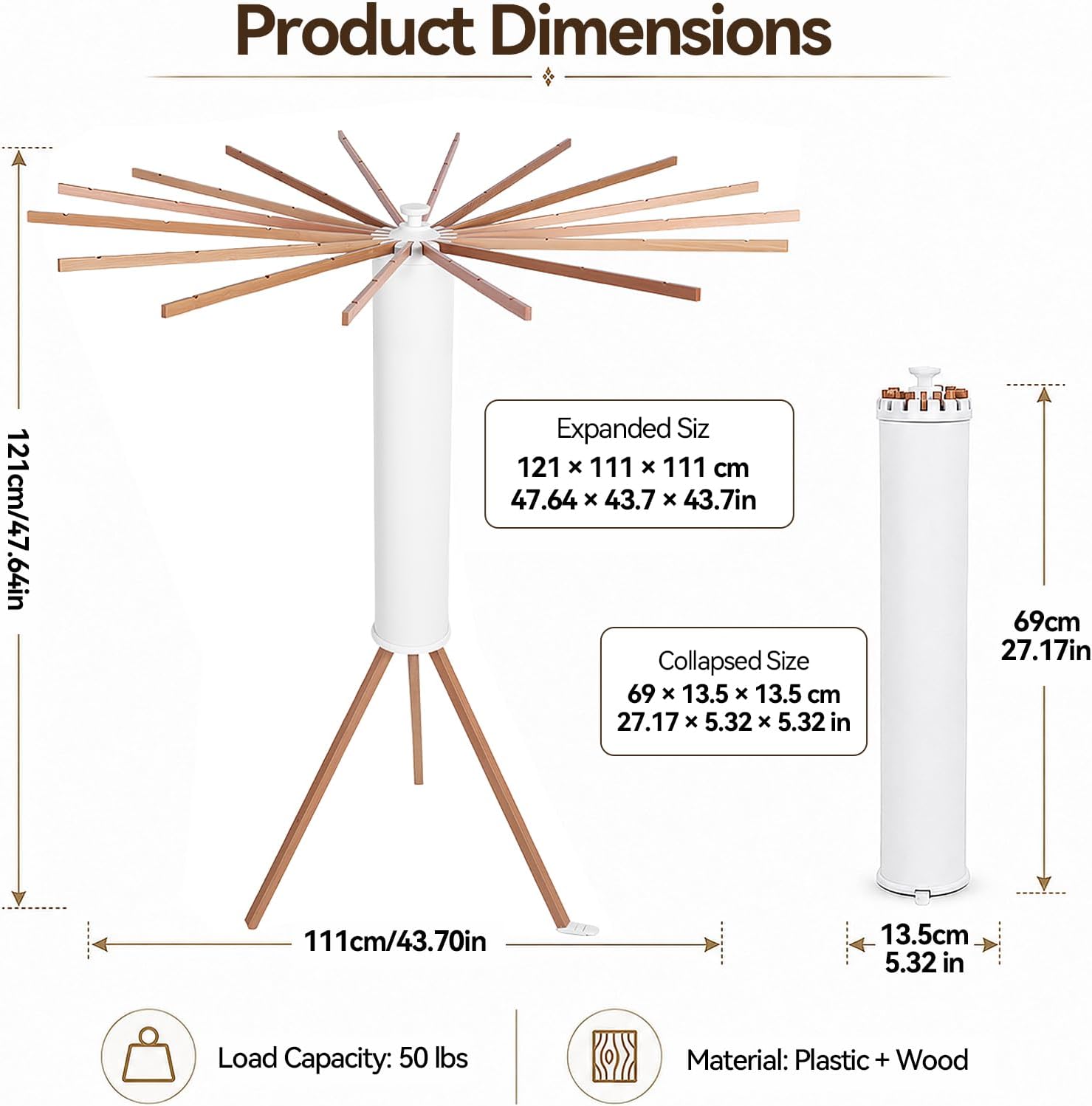 2026 Tripod Clothes Drying Rack, Clothing Stand, Foldable Rotary Laundry Drying Racks with 16 Wooden Arm, Indoor &