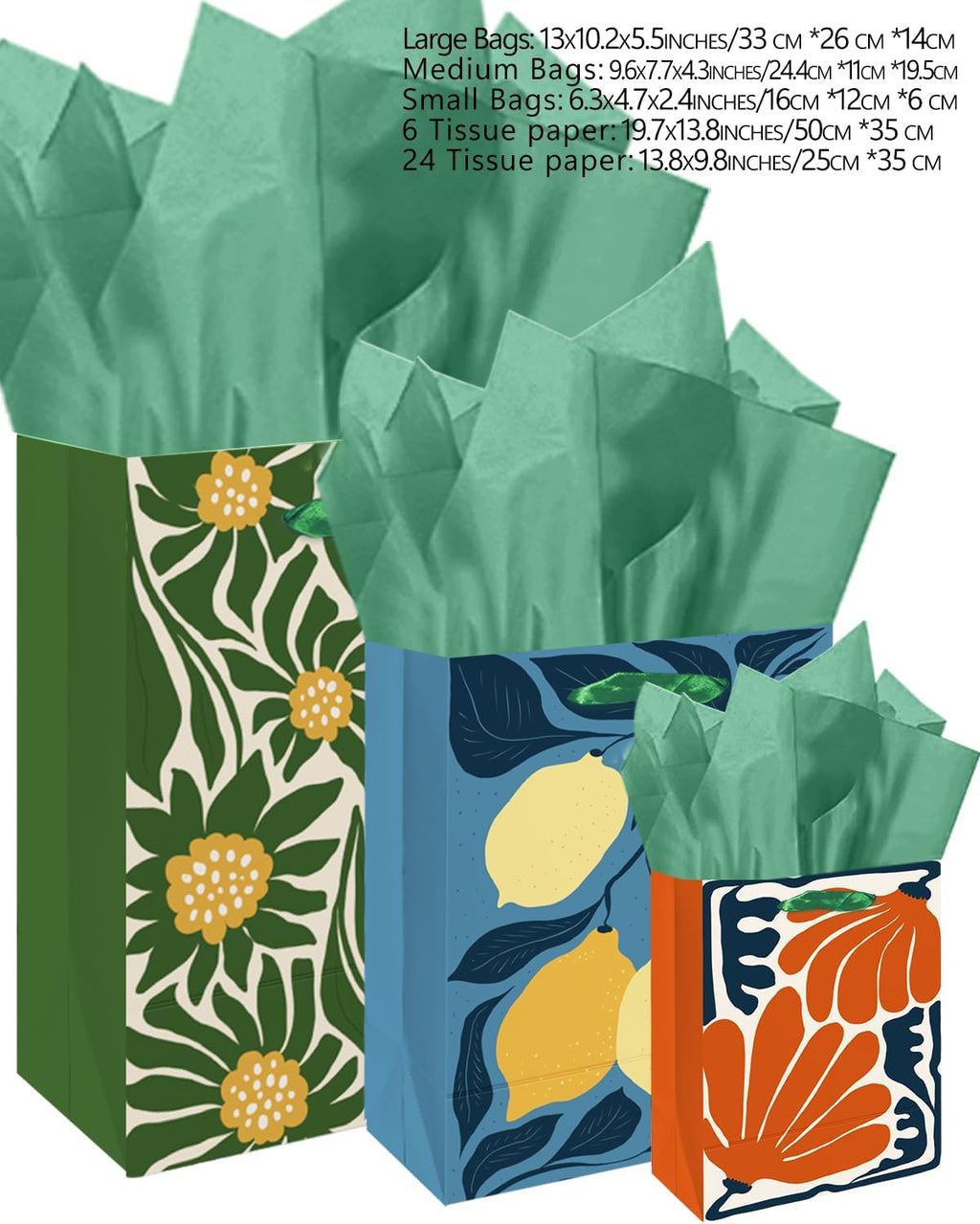 Clash Flowers Gift Bags with Tissue Paper Mulit Assorted Sizes 10PCS Present Party Favor Birthday Bags(2pcs Large