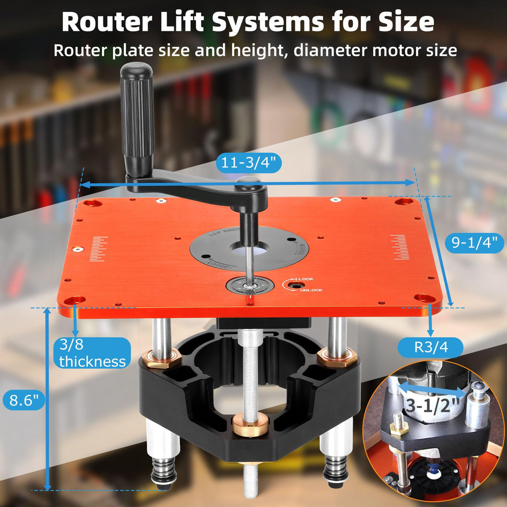 Precision 3-1/2" Router Table Lift Systems for 3-1/2" Diameter Motor