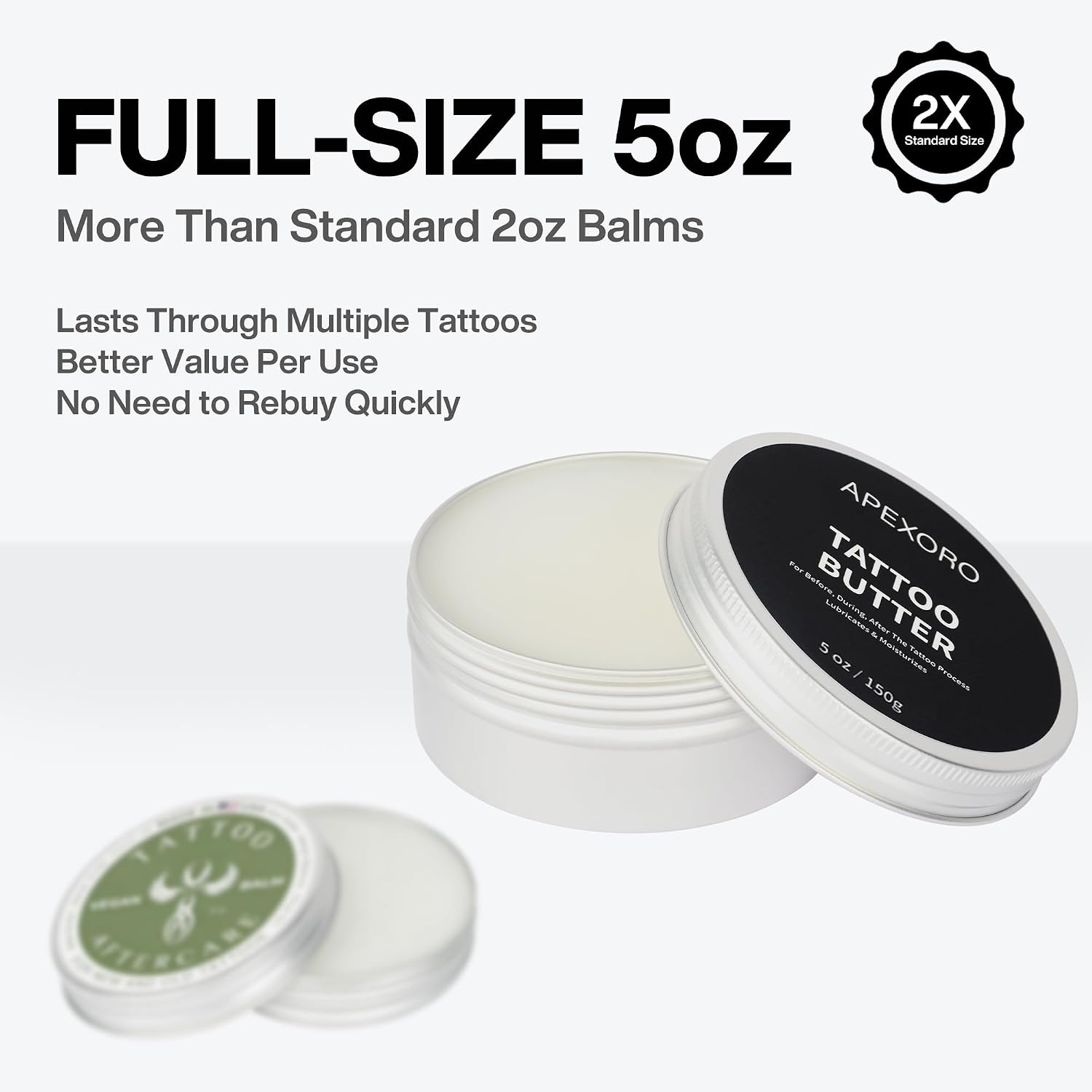 Tattoo Aftercare Kit – Full-Size 5oz Tattoo Butter, Vegan & Non-Greasy Balm for Tattoo Healing with Green Soap