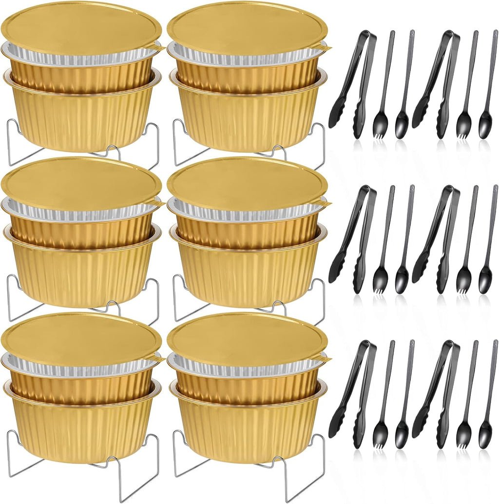 6 Set Disposable Chafing Dishes Set, Chafer Pans with Wire Racks – Gold Buffet Food Warmer for Wedding, Party