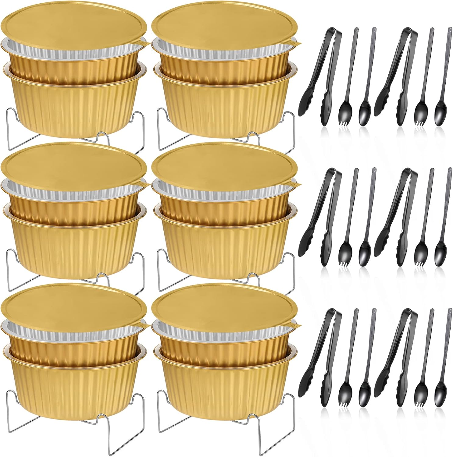 6 Set Disposable Chafing Dishes Set, Chafer Pans with Wire Racks – Gold Buffet Food Warmer for Wedding, Party