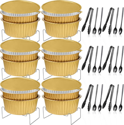 6 Set Disposable Chafing Dishes Set, Chafer Pans with Wire Racks – Gold Buffet Food Warmer for Wedding, Party