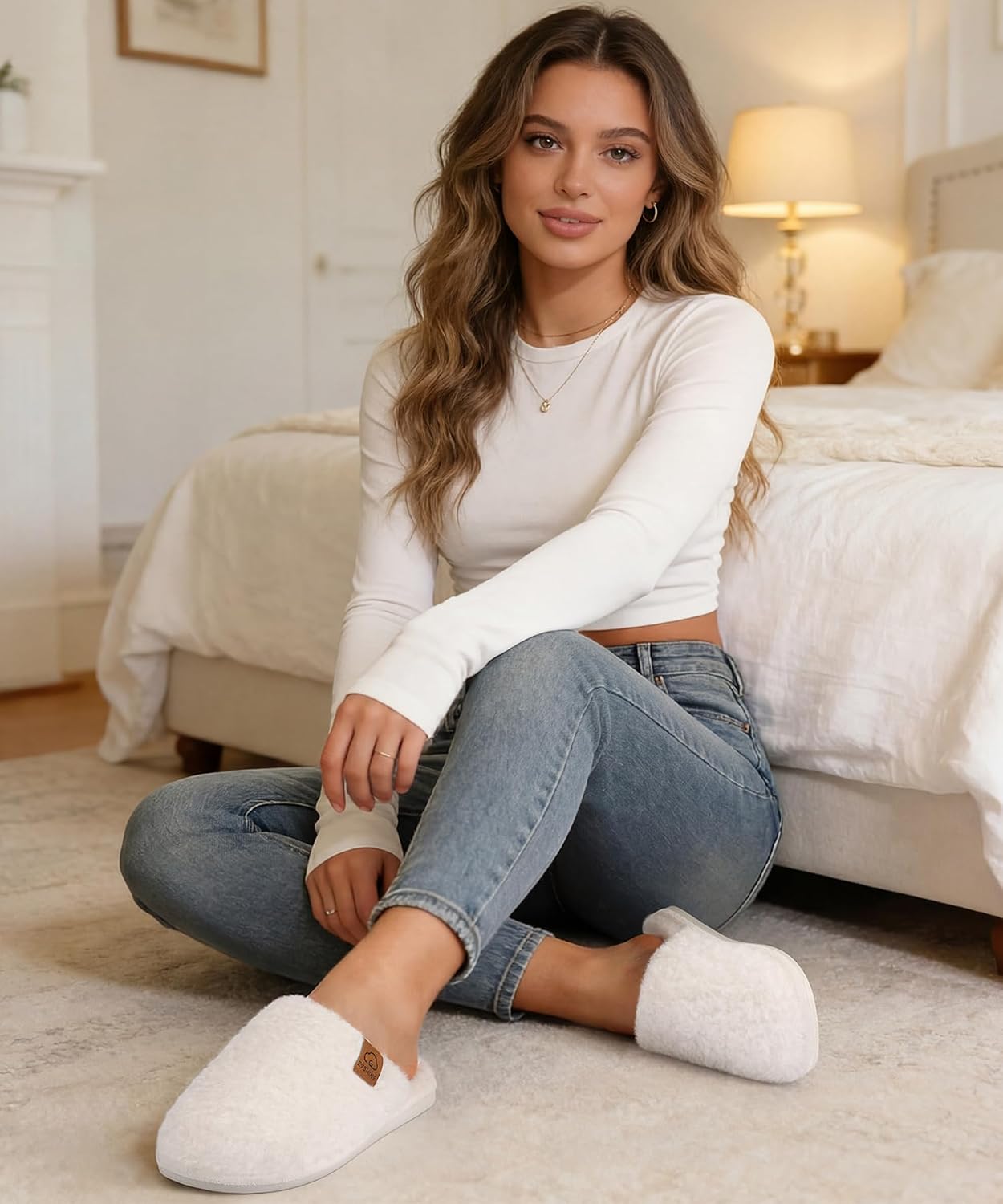Fuzzy House Slippers for Women with Comfortable Memory Foam | Lightweight Closed-Toe Indoor Scuff Shoes for Cozy Warm
