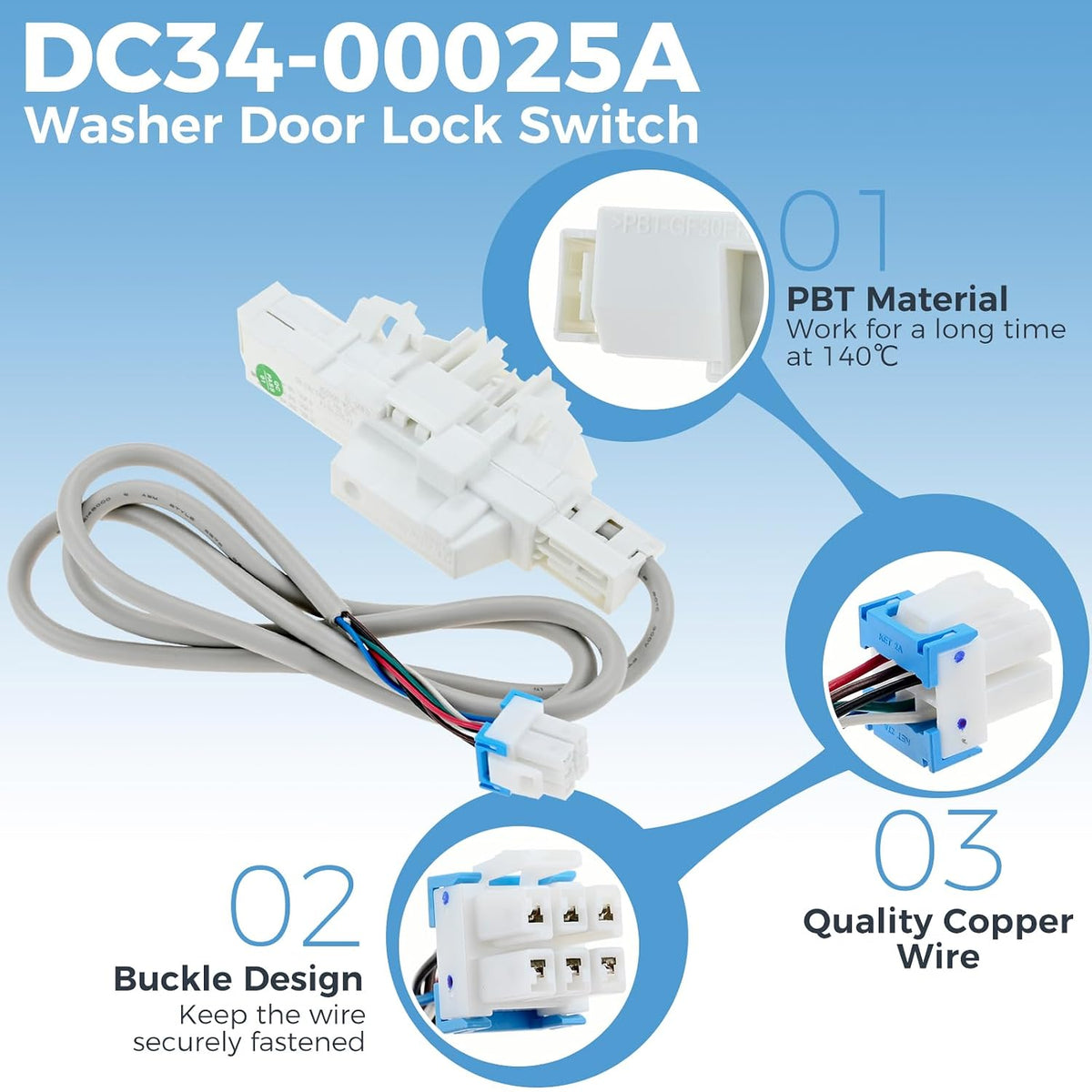 DC34-00025A Washer Door Lock Switch Replacement for Samsung