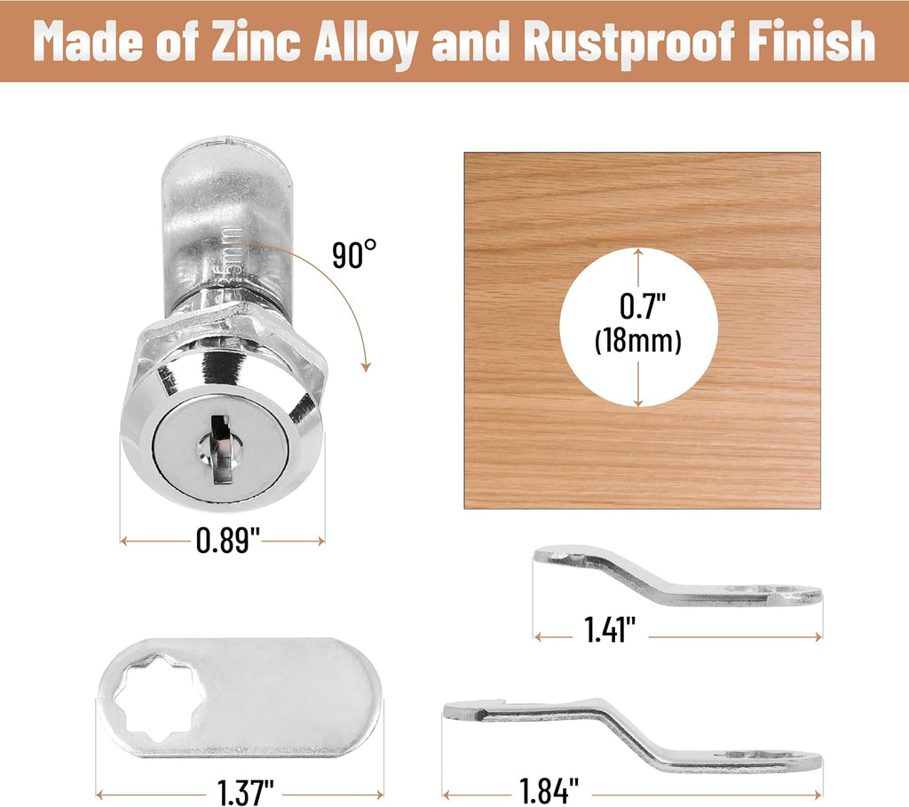 Bates- Cabinet Locks with Keys, 5/8" Long, 3 Pack, Cam Locks for Cabinets Keyed Alike, File Cabinet Lock with Key