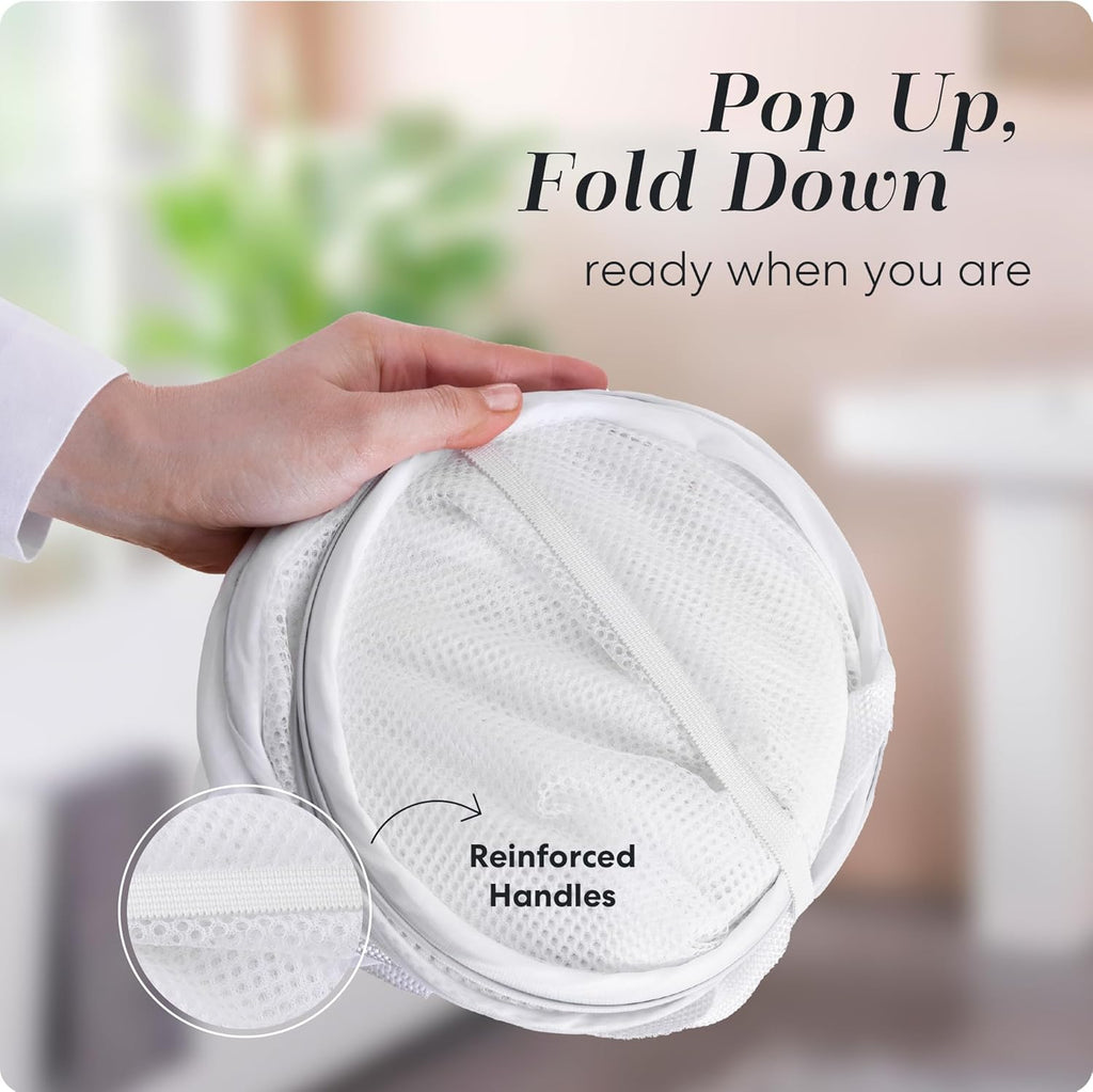 Pop Up Laundry Hamper 71L Sturdy Collapsible Mesh (White) | Collapsible Mesh Pop Up Hamper, Wide Opening, Side