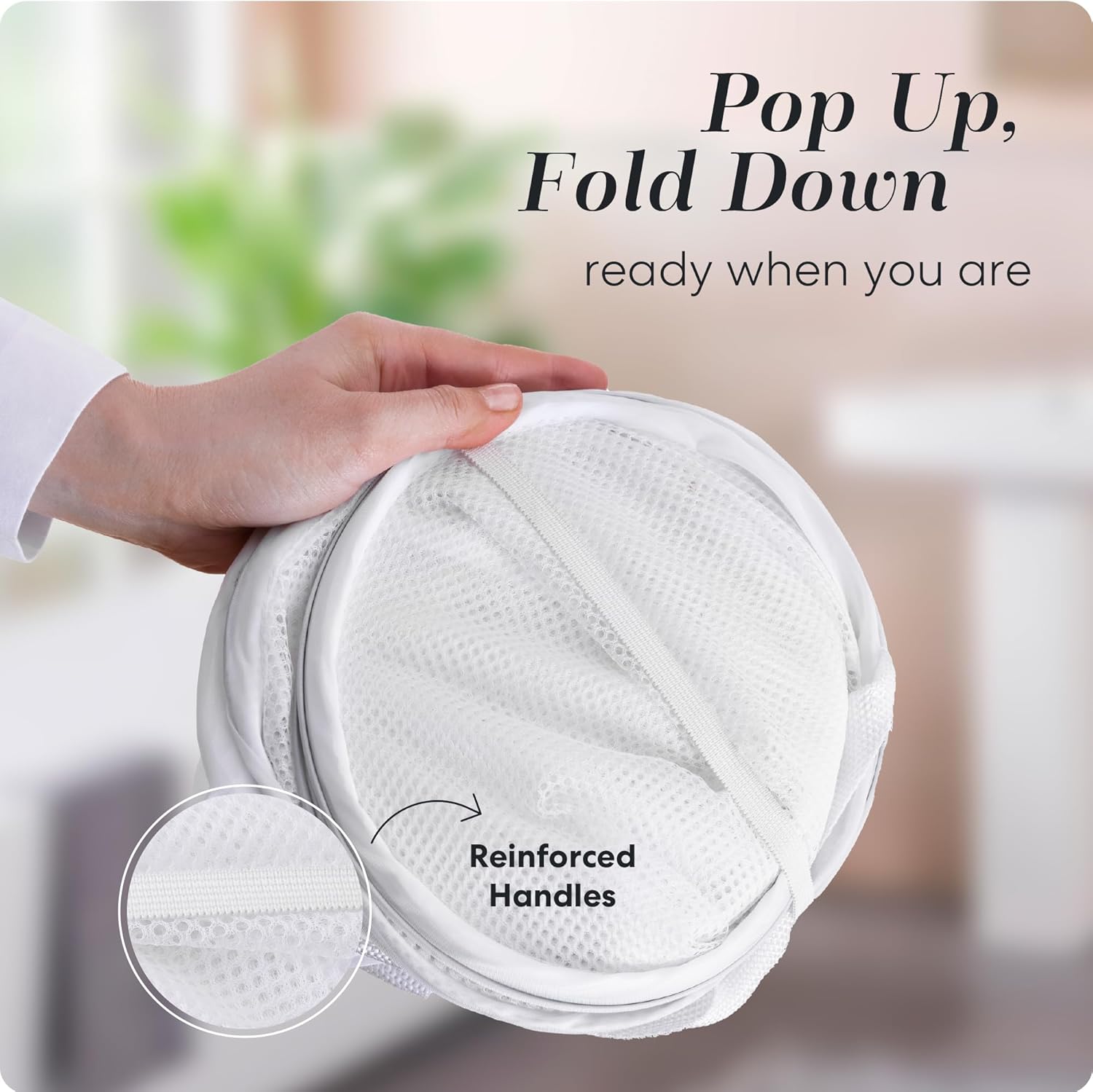 Pop Up Laundry Hamper 71L Sturdy Collapsible Mesh (White) | Collapsible Mesh Pop Up Hamper, Wide Opening, Side