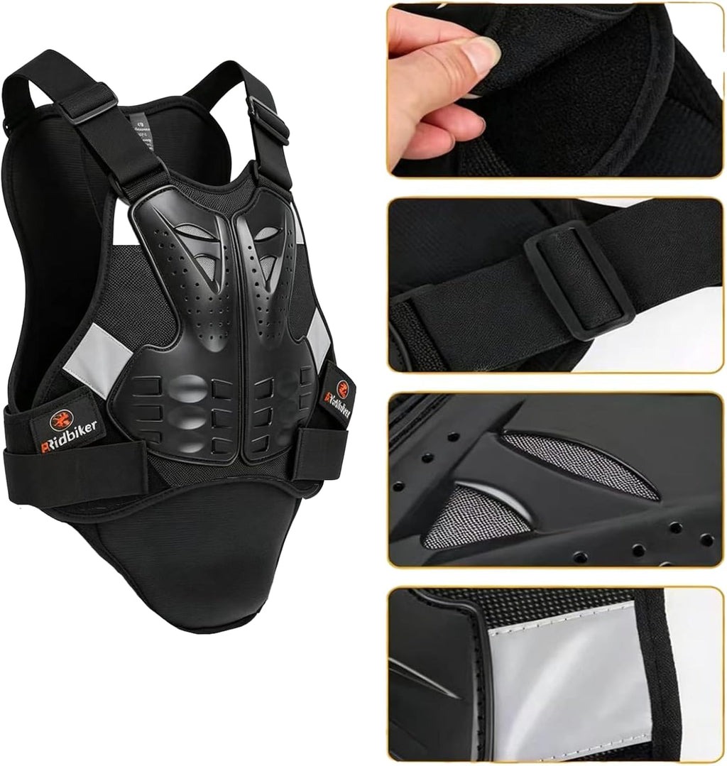 Chest Protector Motorcycle, Dirt Bike Gear Body Armor Vest Spine Back Protector for Motocross Off-Road (Reflective at