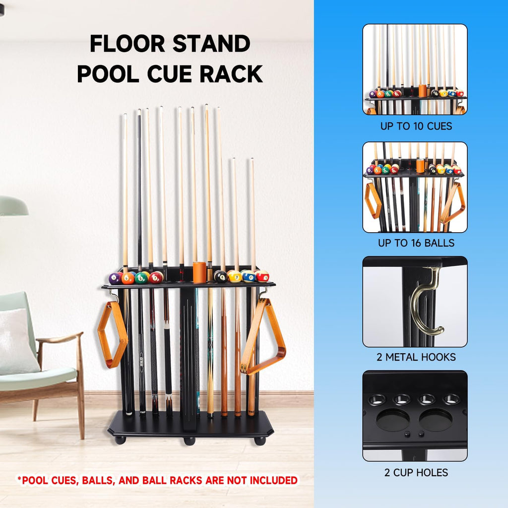 GSE Corner-Style Floor Stand Billiard Pool Cue Racks with Score Counters | Holds Pool Cue Sticks, Full Set of Balls