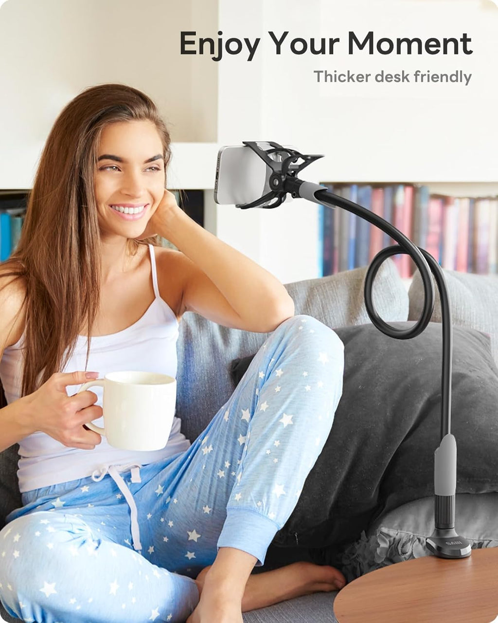 Gooseneck Bed Phone Holder, Flexible Long Arm Phone Mount for Desk, Clip Bracket Clamp Stand, iPhone Stand, Mobile