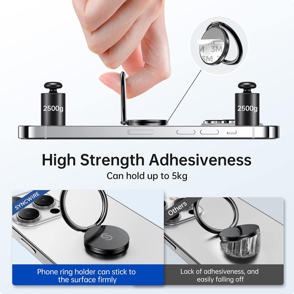 Adhesive Phone Ring Holder, Cell Phone Grip, iPhone Ring Stand | 360° Rotation, Mini Size, All Metal, Strong