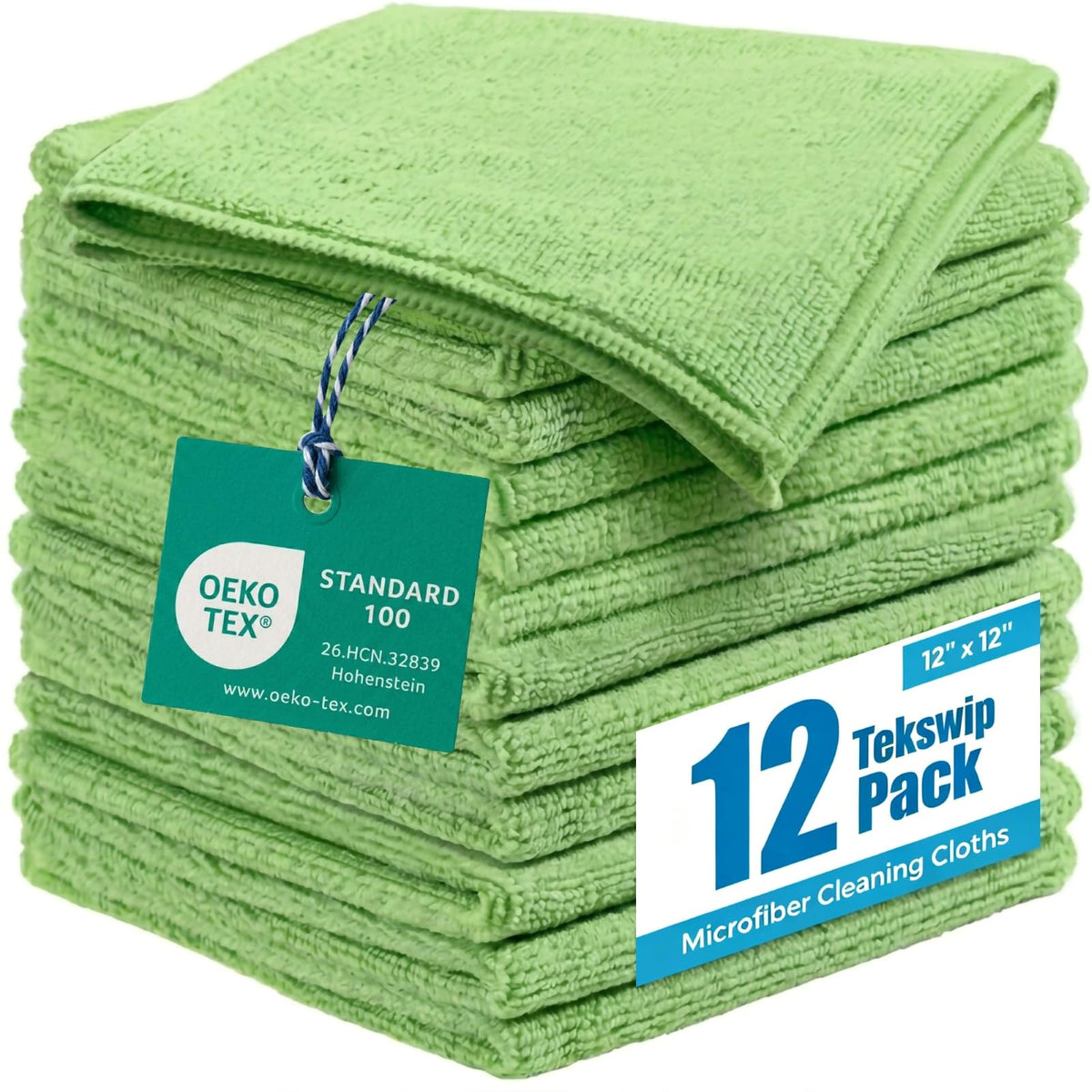 Microfiber Cleaning Cloth 12 Pack, 12 x 12 Inch,Green