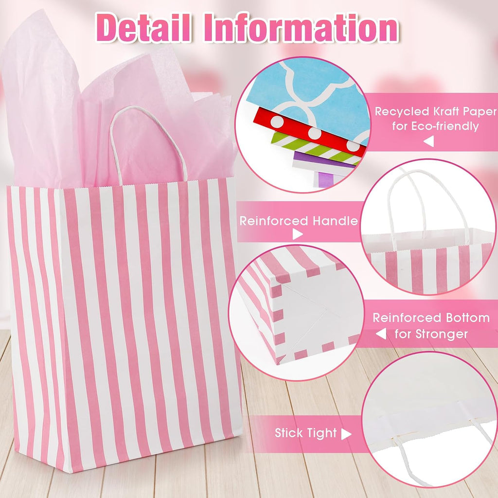 28 Pcs Christmas Assorted Sizes Gift Bags with 56 Tissues, Stripes