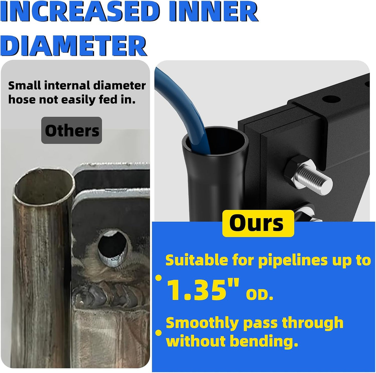Upgraded Pipe Layer Attachment Fits Hitch Mounted Trencher Ripper, 1.35" Widened Inlet, Flexible Pipe Layer Fits Any