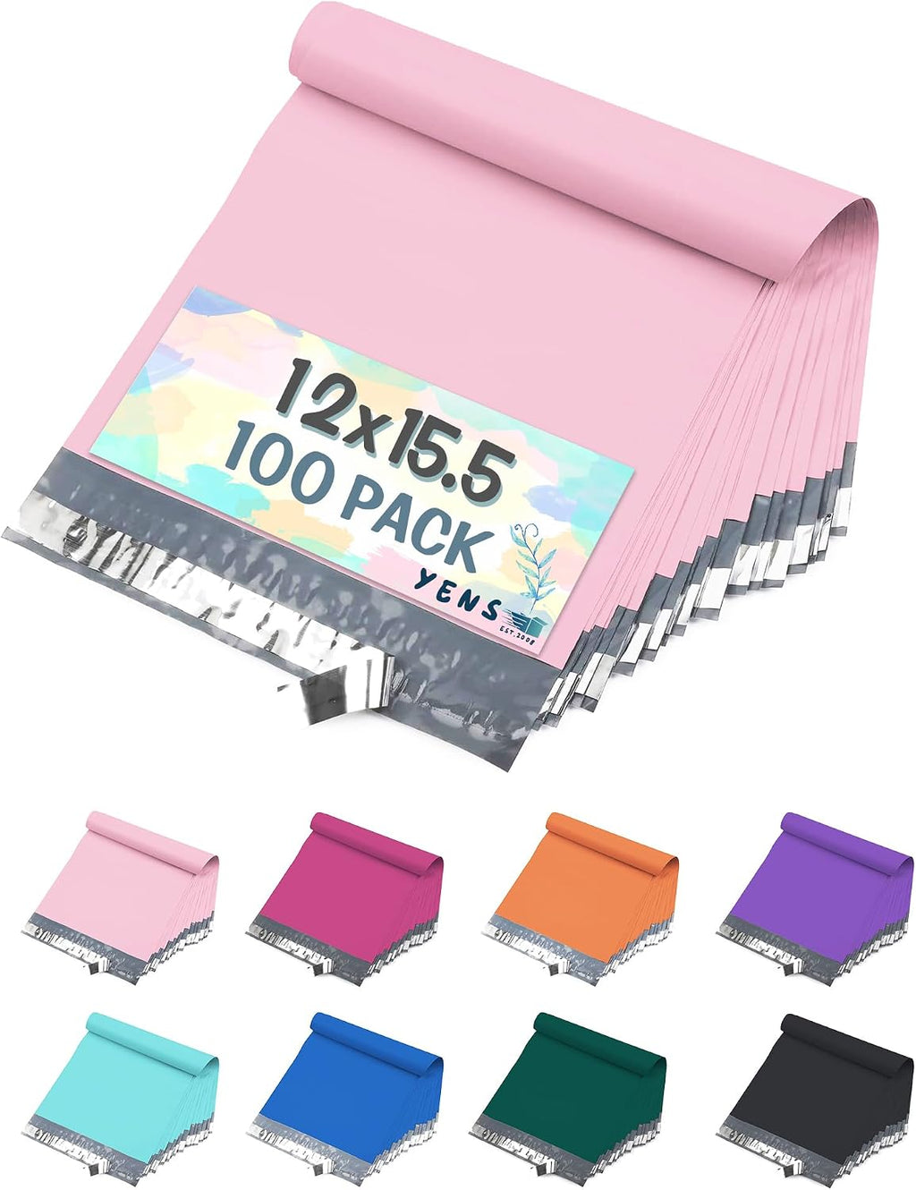 Light Pink Poly Mailers 12x15.5 100 Pack Self-Seal Shipping Envelopes