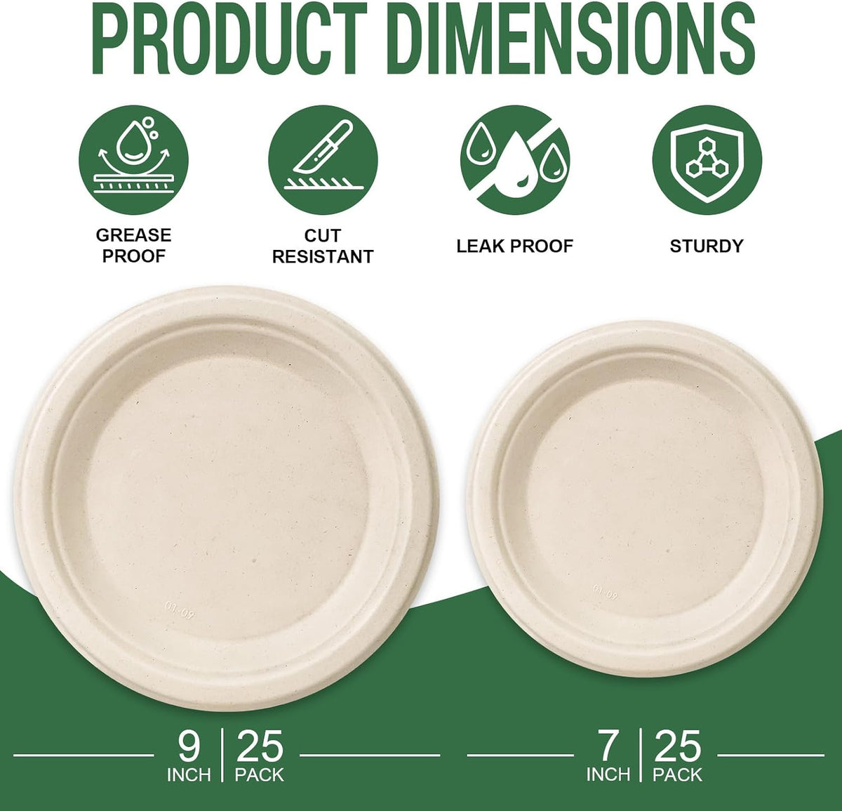 Compostable Paper Plates, 7 inch & 9 Inch, 50 Pack