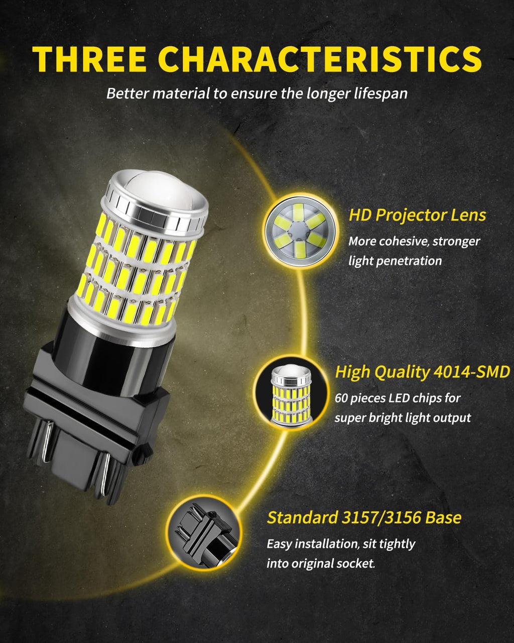 3157 3156 3057 4157 3157K LED Bulbs Xenon White, Ultra Bright 60-SMD LED Replacement for Back Up/Reverse Lights
