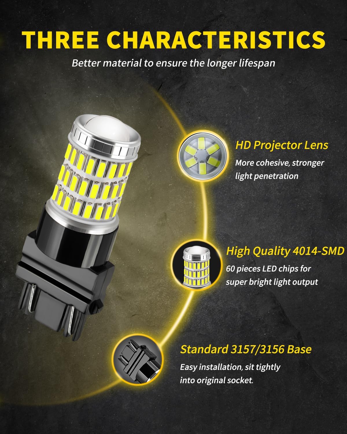 3157 3156 3057 4157 3157K LED Bulbs Xenon White, Ultra Bright 60-SMD LED Replacement for Back Up/Reverse Lights