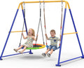 2-in-1 Swing Set for Backyard for Kids, with 1 Saucer Swing, 1 Belt Swing, 440lbs Metal Swing Set for Toddler