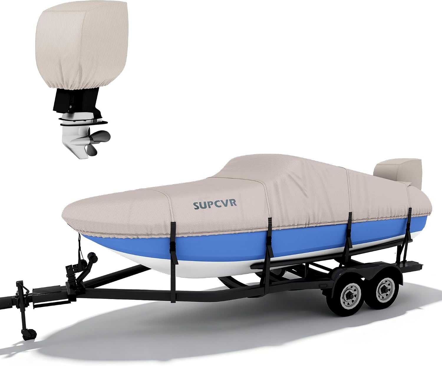 1400D Heavy Duty Waterproof Boat Cover,Tear-Resistant,Trailerable,Enhanced Windproof Buckles,with Storage Bag