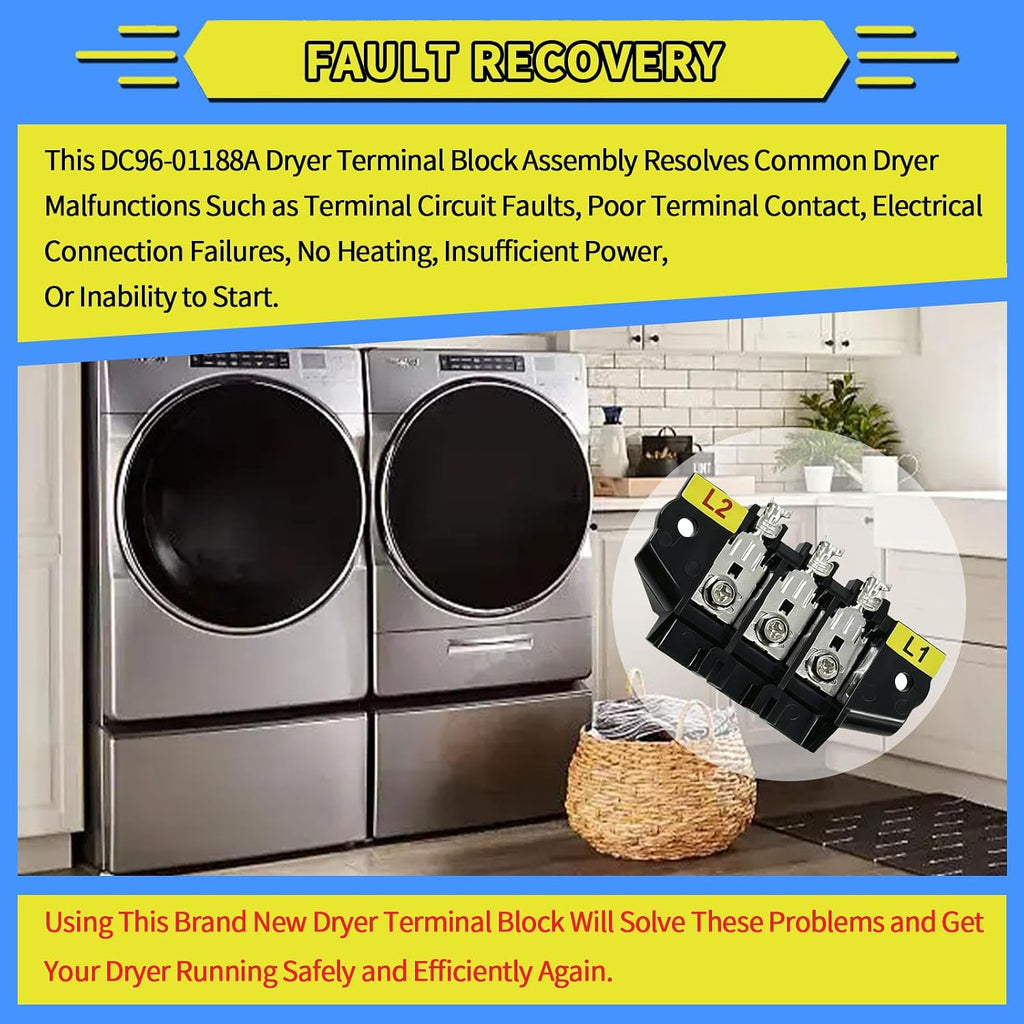 DC96-01188A Dryer Terminal Block Assembly Compatible with Samsung DV448AEP/XAA DVE53BB8700T MDE9700 DV337AEG MDE9700AYW DV42H5200EW/A3 etc Dryer, Replace # 2074197 AP4207835 PS4216924 EAP4216924