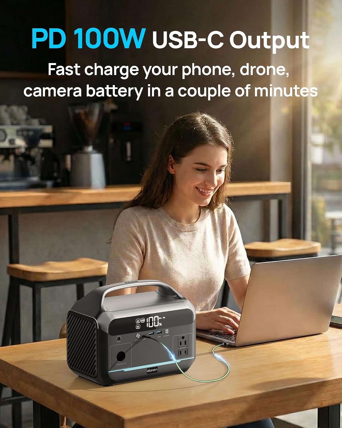 Portable Power Station 600W, 288Wh Solar Generator LiFePO4 Battery Backup, Power Bank with AC Outlet 110V, PD 100W