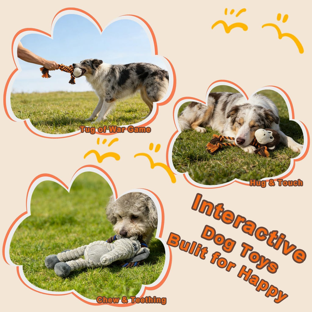 Rope Dog Toys to Keep Them Busy - Tug of War Dog Toys for Boredom Plush Interactive Squeaky Puppy Toys for Small
