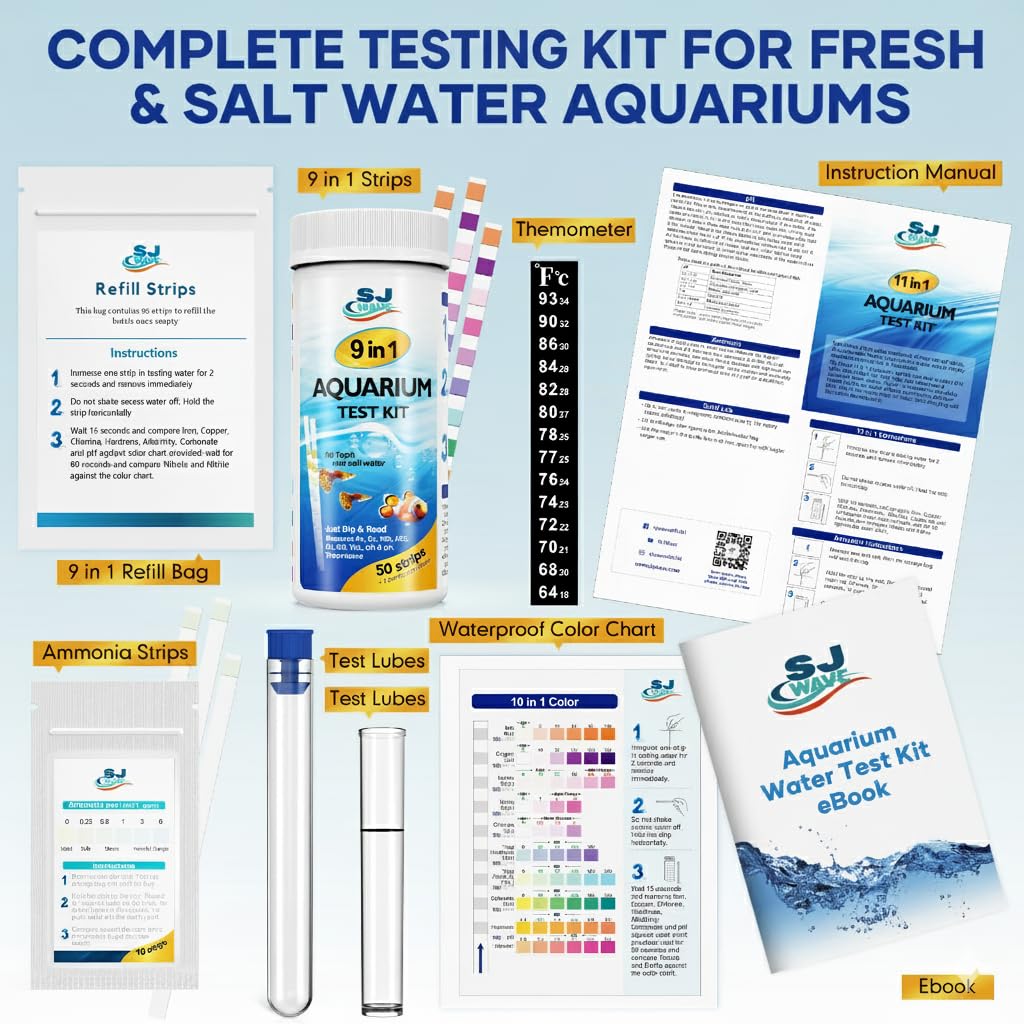 11 in 1 - Aquarium Test Strips | 950 Tests - 150 Strips | Fish Tank Aquariums Water Test Kit & ebook | Aquarium