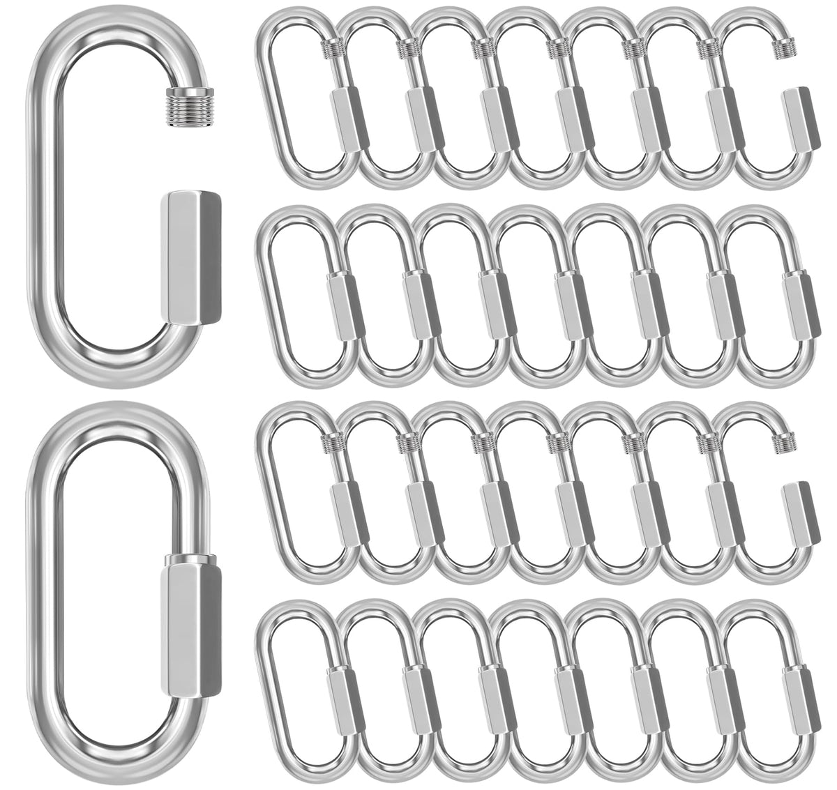 phepetroll M4-30 Pack 1.61“ Quick Links Chain Connectors, 5/32″ Galvanized Chain Locking Hooks, 330LBS Heavy Duty Thread Quick Link Clips, Twist Oval Keychain D Shape for Swing, Backpack, Key Ring