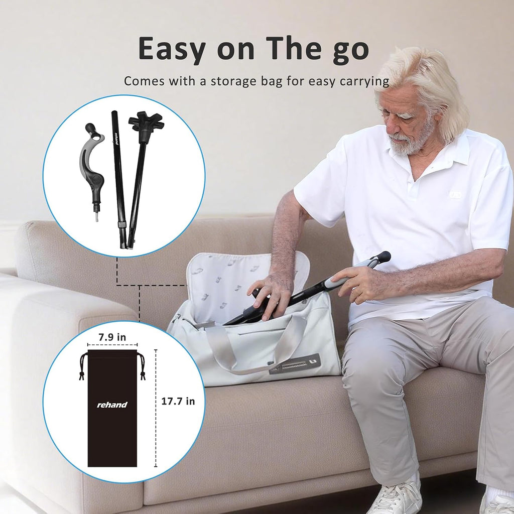 Adjustable Walking Cane for Seniors Adults - Ergonomic Anti-Slip Grip, 10 Height Settings (40"-49"), 350lbs Weight