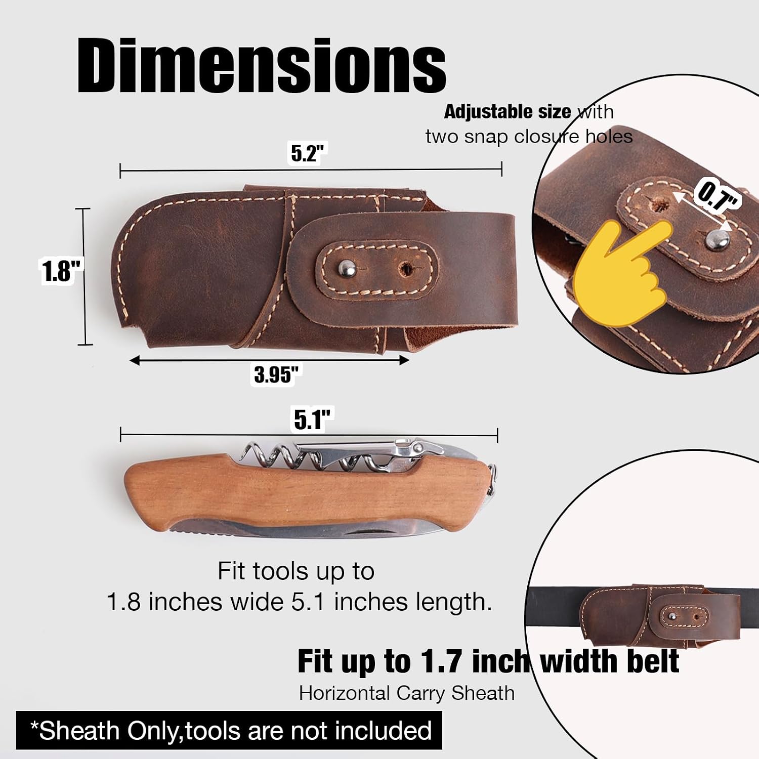 Leather Pocket Knife Sheath - Belt Loop EDC Belt Organizer - Horizontal Carry Knife Holder- Multitool Sheath with Two