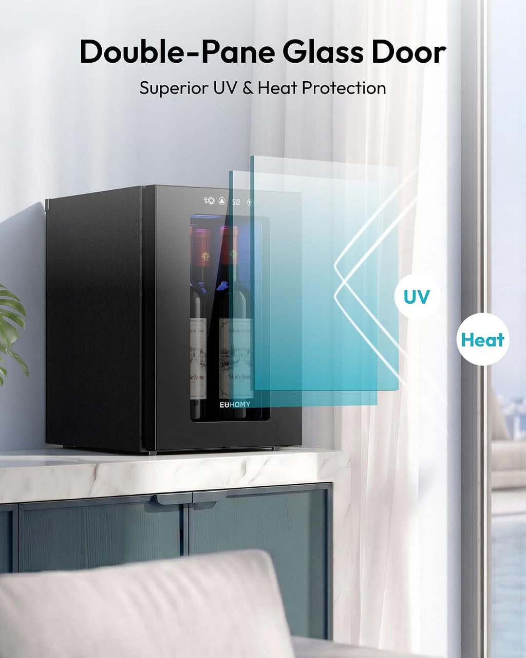 18L Wine Fridge Mini Fridge, Freestanding Counter-top Wine Cooler