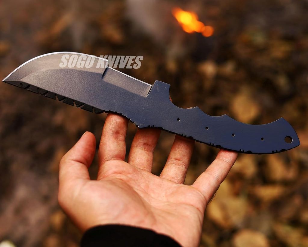 Damascus Tracker Knife Making Kit DIY Handmade Kit Includes Blank Blade Steel Blade, Pins, with Sheath, Handle Scales