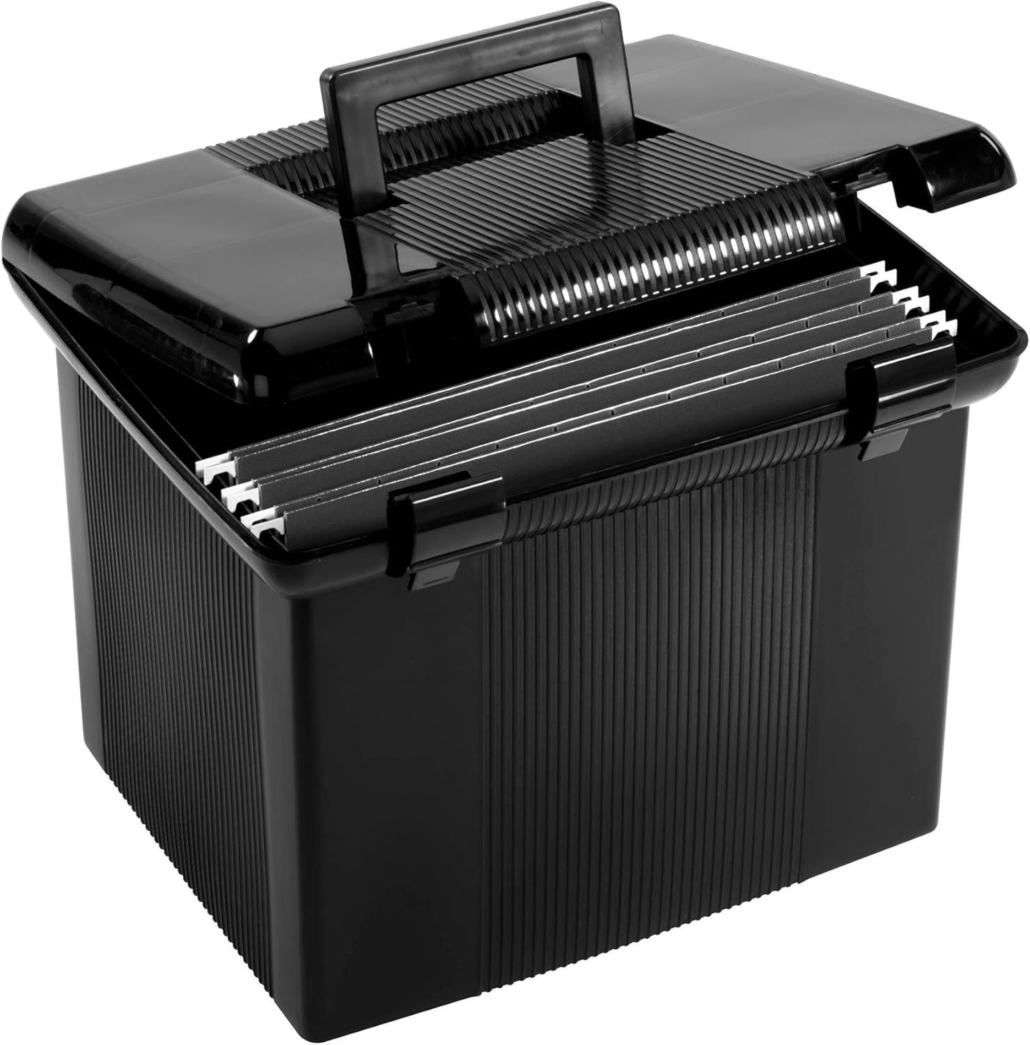 Portable File Box with File Rails, Simple Document Storage, File Bin for Home and Office, Hinged Lid with Double
